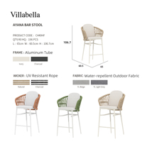 Chaise de bar d'extérieur moderne en aluminium tressé avec cadre en corde, tabouret haut pour bar au bord de la piscine, café sur le toit, salon, bistrot