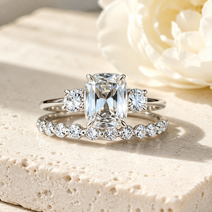 Set di Anelli con Zirconi Quadrati a Quattro Punte per Donne, Elegante Gioiello da Sposa alla Moda - Product Image 6
