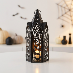 2026 Halloween Home and Garden Decorations Metal Candle Lantern with Bats Cutout Design - Product Image 1