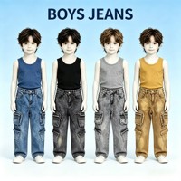 Jean cargo YQ368 taille 20-30 pour garçons, 6,5 $, multi-poches, denim délavé, pantalon décontracté ample et droit pour enfants