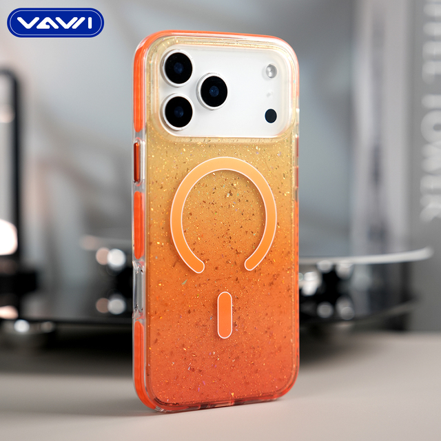 VAWI B406 Colorful Glitter Phone case Shockproof PC Hard Case for iPhone 17 Pro Max Air Glitter Magnetic Coque Telephone