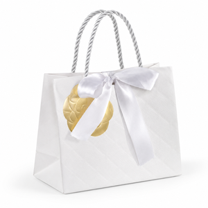Luxury <b>White</b> Gift Paper <b>Bag</b> with Silver Ribbon Bow, Custom Embossed Pattern Shopping <b>Bag</b> for Wedding Birthday - Product Image 2