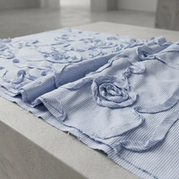 Ruban brodé à rayures bleues et blanches, tissu doux 100% coton, ruban à fleurs 3D, textile pour femmes et filles, chemisier, robe