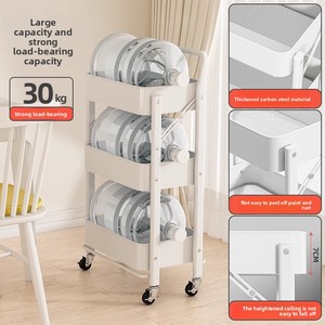 <strong>Small</strong> Carbon Steel Foldable Trolley <strong>Shelf</strong> Multi-layer Storage Rack for <strong>Kitchen</strong> Bathroom Bedroom with No Installation Required - Product Image 4