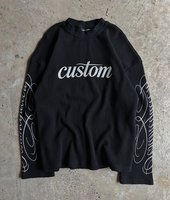 Camiseta Personalizada de Lujo, 300gsm, Algodón Grueso, Estilo Waffle, Manga Larga, Corte Cuadrado, Diseño Gráfico, Streetwear, Oversize