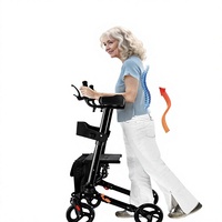 Déambulateur pliant en alliage d'aluminium léger à quatre roues pour personnes âgées, chariot de courses réglable en hauteur avec fonction pousser/sièger