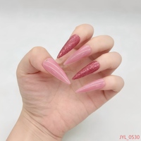 Kit de 24 faux ongles réutilisables en PMMA, design stiletto carré, avec paillettes et dégradé nude pour les doigts