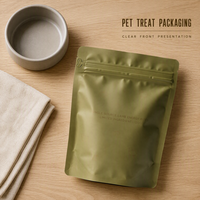 Pochette vert olive pour friandises pour animaux, personnalisable, avec fermeture éclair, emballage souple pour chiens et chats, vente au détail