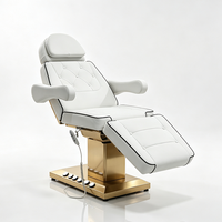 Cama de Masaje de Lujo con Base de Acero Inoxidable Dorado, Control por Pedal, Moderna, 3 Motores, Eléctrica, Extensible, para Spa Facial, con Luces