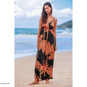 Robes décontractées noires à fleurs, col en V, dos nu, style licou, coupe ajustée, personnalisables en gros, OEM, haute qualité - Product Image 4