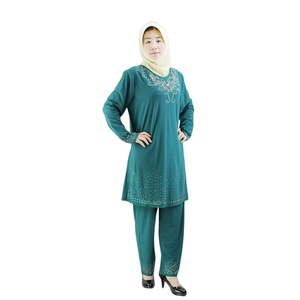 Green Embroidered Breathable Floral Muslimah Abaya Set Modest Long Sleeve Prayer Dress Two Piece Islamic Apparel <b>for</b> Daily - Product Image 1