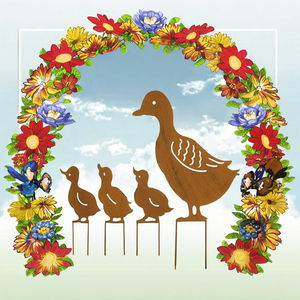 Décoration de jardin en acier corten, motif famille de canards rectangulaire, éolienne extérieure, ornement de pelouse, décoration de cour – Grande Vente - Product Image 3
