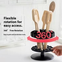 Grand porte-ustensiles de cuisine en plastique noir pour ustensiles de cuisine et outils de nettoyage avec rangement des épices