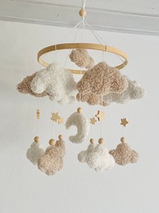 Nuvole mobili per bambini tessuto <span class=keywords><strong>Ecru</strong></span> naturale per decorazione culla - Product Image 2