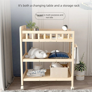 Table à langer mobile pour bébé, avec roulettes, rangement nordique, motif dessin animé, pour allaitement, bain, massage, toucher bébé et soin des couches - Product Image 4
