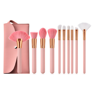 Juego de brochas de maquillaje con mango de madera Rosa mate, 10 Uds., brochas para base de sombra de ojos en polvo suelto, Cosméticos de belleza, 15 Uds. Por juego gratis - Product Image 5