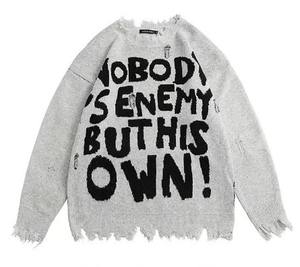 Streetlux nouveau chandail au design américain pour hommes New Rip Winter Letter loose long sleeve knit men's sweater - Product Image 2