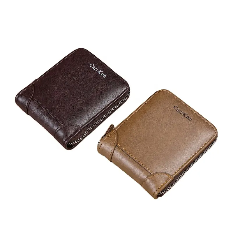Erkek kredi kart tutucu s & kimlik penceresi Retro yatay stil çok fonksiyonlu kart tutucu çoklu kart pozisyonu üç kat fermuarlı çanta