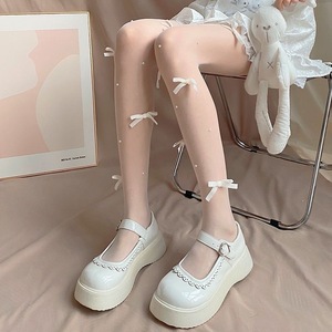 White Bow Sheer Pantyhose 0D Ultra Thin Women Summer Spring Autumn Japanese Style Pearl Design - Product Image 4