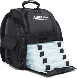 Sac à dos de pêche gratuit avec porte-cannes - 4 boîtes à accessoires - Housse de pluie, 43L Grand espace de rangement pour équipement de pêche - Product Image 2