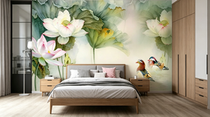 Custom Waterproof <strong>Canvas</strong> 3D <strong>Wall</strong> Mural Wallpaper Flower Duck Lotus Chinese Style Oil Painting Bedroom Living Room Peel and Stick - Product Image 6