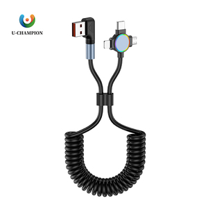 สายดาต้า USB เป็น C ชนิดสปริงสำหรับรถยนต์ PD 90องศาสายชาร์จโทรศัพท์ TPU สำหรับ iPhone และ Samsung - Product Image 1