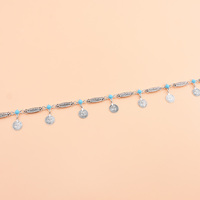 Rétro Vintage alliage d'argent femmes perles bleues ventre taille chaînes pour femmes fête danse ceinture bijoux