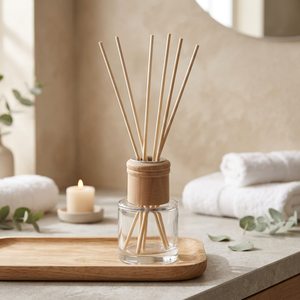MZJF Diffuseur à bâtonnets en verre rond 50 ml avec bouchon en bois naturel, fait main, sans alcool, dure 1 mois pour parfumer la maison - Product Image 3