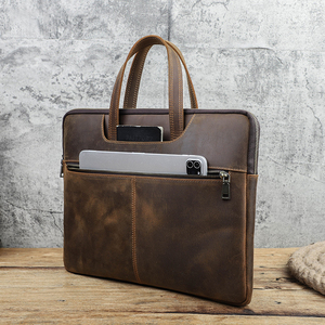 Maletín de Cuero Crazy Horse de Gran Capacidad para Hombre, Maletín de Cuero Genuino para Negocios y Oficina - Product Image 1