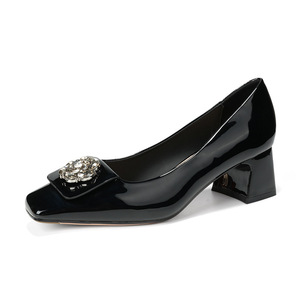 Zapatos de Tacón Medio con Punta Cuadrada y Decoración Floral, Zapatos de Oficina Cómodos para Mujer, Zapatos de Una Sola Pieza de Color Sólido con Forro de Microfibra y Suela de Goma - Product Image 4
