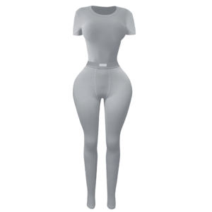 Conjunto de ropa de salón de 2 piezas personalizado para mujer, chándal de algodón, camisetas sólidas y mallas, conjunto de ropa de salón de dos piezas - Product Image 4