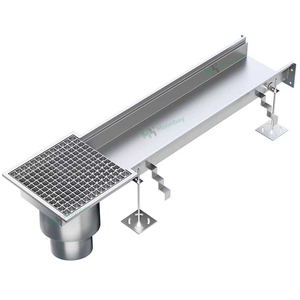 Black Glass Linear Shower Drain Set - 60 Cm Stainless Steel Channel With Siphon & Hair Catcher