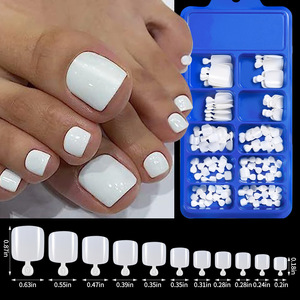 100 pièces/boîte Faux ongles de pieds à presser en ABS, courts, carrés, blancs, couvrants, pour salon de beauté des pieds - Product Image 4