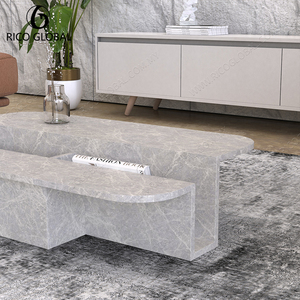 Mesa de Centro Moderna Convertible con Aspecto de Mármol, Mesa Ovalada Móvil con Textura de Piedra Gris, Muebles para Sala de Estar - Product Image 6