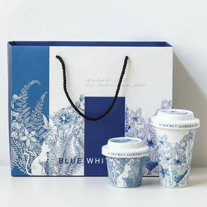 Coffret cadeau tasse en céramique bleu blanc peint à la main de conception moderne coffret <span class=keywords><strong>niche</strong></span> haut de gamme 400ml <span class=keywords><strong>pour</strong></span> fête d'affaires Vintage classique ODM chaud - Product Image 2