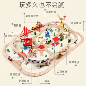 Wooden Educational 133pcs Wooden Train Set Trains Track Toys Electric Train Set Feature Rail Car Toy For Kids