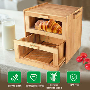 Caja de pan de bambú de 2 niveles grande personalizada con ventana transparente Contenedor de almacenamiento de pan de madera de doble capa Despensa Cocina Ecológica - Product Image 5