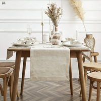 Nappe carrée rustique en lin, infroissable, avec processus de perforation, couleur unie, pour cuisine, salle à manger, salon