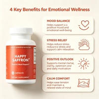 LUVVITA Complément alimentaire à base de plantes en gros Happy Saffron Plus 90 capsules végétales Extrait de safran Curcumine Zinc Concentration mentale Énergie pour adultes