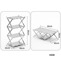 Étagère de rangement pliable à 4 niveaux en acier inoxydable, argentée, multifonctionnelle, légère, moderne, minimaliste, portable, pour le camping en plein air
