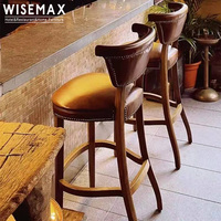 WISEMAX FURNITURE Mobilier de bar vintage américain, chaises de bar en bois massif, tabourets de restaurant avec décorations à rivets pour hôtel, café