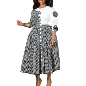 Robes imprimées décontractées à col rond et manches 3/4 pour femmes grandes tailles, robes africaines élégantes pour femmes - Product Image 6