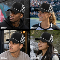 Casquette Trucker en Maille à Carreaux avec Logo Personnalisé, Visière Courbe Noire, Chapeau de Baseball Réglable Unisexe, Vente en Gros OEM
