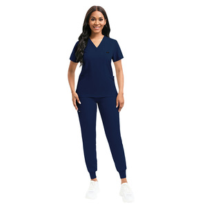 Conjuntos de <span class=keywords><strong>pijama</strong></span> elástico cepillado ropa de mano cuello en V manga corta Hospital enfermera traje hombres Tejido estilo coreano ropa de mano - Product Image 4