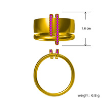 Bride Talk Luxuriöser Kupfer-Gold Kreuzschichtiger Ring mit Gebürsteter Oberfläche und Kubischen Zirkonia-Akzenten Breiter Ring für Party und Alltag