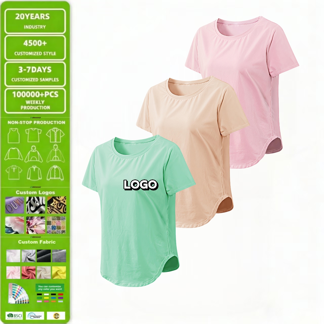 Women's Summer Custom Workout Clothing Active Wear Plus Size Yoga Sport T-shirts Short Sleeve Causal 88% Polyester 12% Spandex