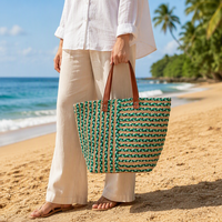 Grand sac fourre-tout tissé en paille de papier, sac de plage grande capacité couleur beige, vert sarcelle, menthe pour femme, idéal pour l'été