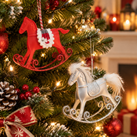 Décoration de Noël Pafu : Pendentif Cheval à Bascule Rouge et Argenté Scintillant, Ornement Vintage pour Fêtes de Noël