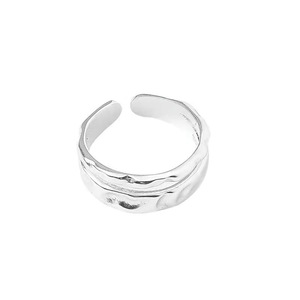 Anillo Irregular de Doble Capa de Plata de Ley S925 para Mujer, Diseño Minimalista Ajustable para Uso Diario, Patrón Geométrico - Product Image 4