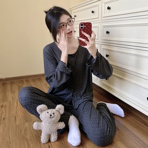 Ensemble de pyjama décontracté en modal pour femmes, nouvelle collection printemps/été, manches longues - Product Image 2